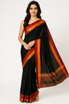 Black Maheshwari Silk Cotton Saree With Border