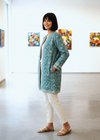 The Blue Pure Kantha Silk Long Jacket