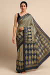 Blue & Gray Maheshwari Chanderi Silk Saree