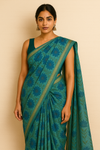 The Blue Printed Chanderi Saree