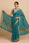 The Blue Printed Chanderi Saree