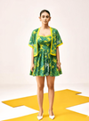Green Linen Dress with Cap