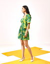 Green Linen Dress with Cap
