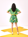 Green Linen Dress with Cap