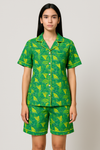 Green Printed Linen Shirt & Shorts Set