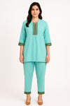 The Aqua Handloom Cotton Co-ord Set with Ikat