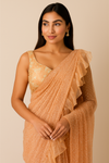 Peach Frill Ready Saree with Brocade Blouse