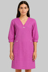 Purple Linen Dress With Handwork