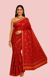 Red Linen Saree with Golden Booti