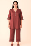 Reddish Co-ord Set with Lace