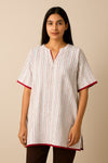 White Cotton Printed Kaftan Top