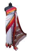 White Maheshwari Silk Saree with Tampere Border