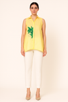 Yellow Linen Sleeveless Top with Applique work