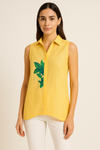 Yellow Linen Sleeveless Top with Applique work