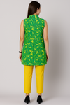 Green Linen Sleeveless Top with Handwork