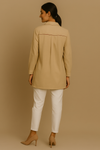Beige Hand-Embroidered Shirt in Cotton-Linen Blend