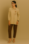 Beige Hand-Embroidered Shirt in Cotton-Linen Blend