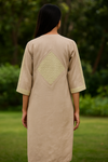 Beige Pure Linen Dress with Lace Detailing