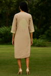 Beige Pure Linen Dress with Lace Detailing
