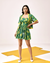 Green Linen Dress with Cap