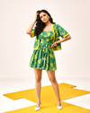 Green Linen Dress with Cap
