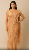 Peach Frill Ready Saree with Brocade Blouse